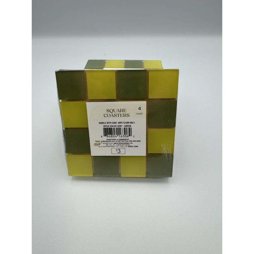 Square Glass Coasters 4 sets of 4 (Green) NEW